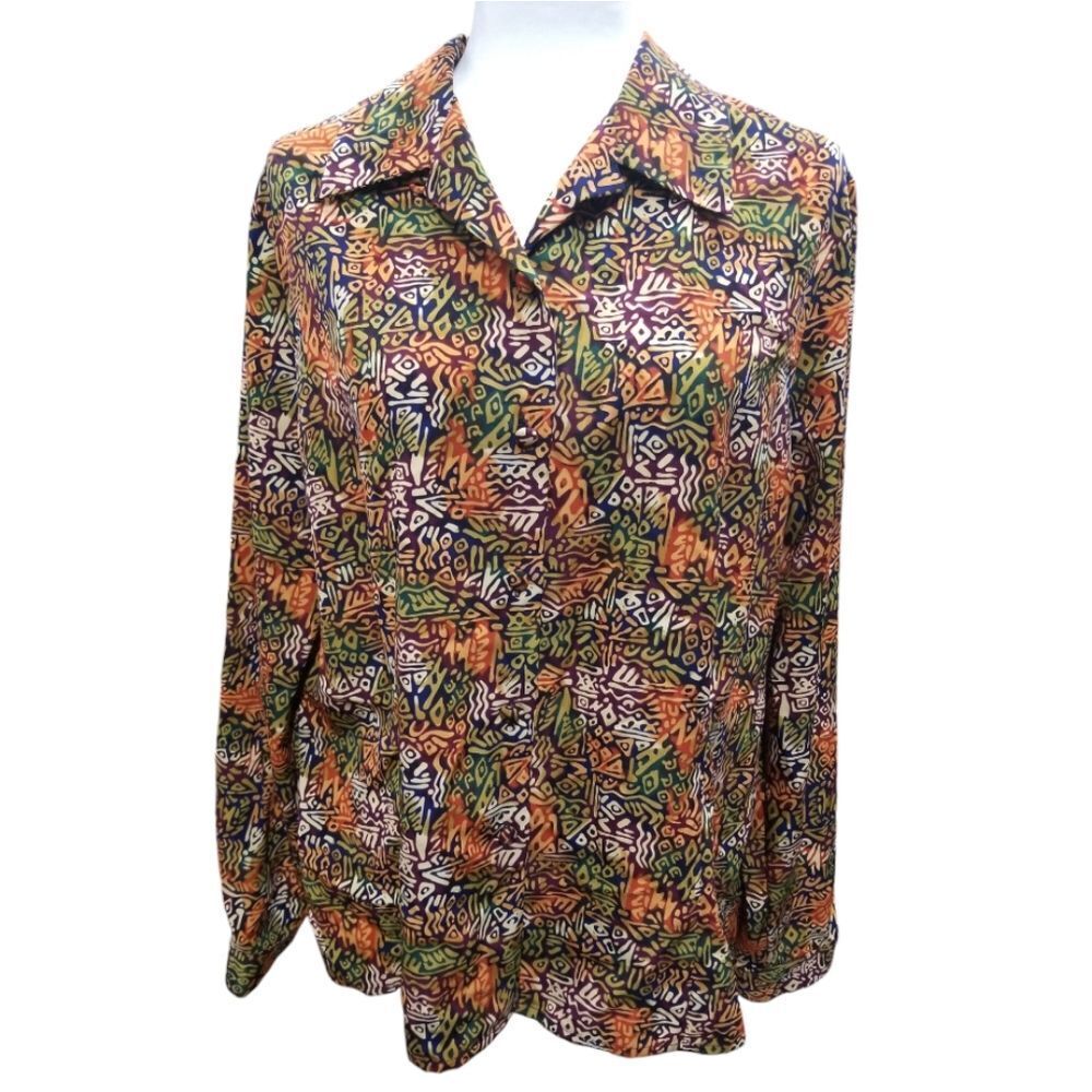 Christie & Jill Vintage Blouse Multicolored Eclectic Abstract Size 16